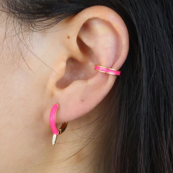 1 gabals nav sadursta apaļa apļa krāsains Neon emaljas auss aproces auskari sievietēm, vairumtirdzniecība