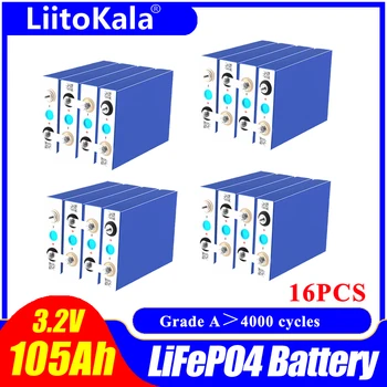 16pcs LiitoKala augstas ietilpības Dziļi cikla Lifepo4 3.2 V 105Ah Akumulatoru 12v 24v 48 V Li-jonu Baterija Uzlādējams Akumulators