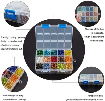 1Box Jauktu Krāsu Stikla Sēklu Pērlītēm 2mm/3mm/4mm Sudraba Apdari Krelles ar Konteineru Kastes Maziem Sēklu Pērlītēm Komplekts DIY Rotaslietu izgatavošana