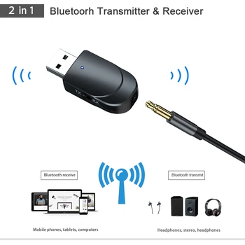 2In1 Bluetooth 5.0 Audio Uztvērējs, Raidītājs, RCA un 3,5 mm AUX Jack Hifi Stereo USB Bezvadu Adapteris TV PC Automašīnas Komplektu, MP3