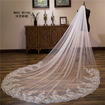 3 Metrus Garš Līgavas AccessoriesSequins Mežģīnes, Kas Noapaļots Slīpētas Malas, Viens Slānis Ir 2021. Kāzu Plīvurs Ar Metāla Ķemme
