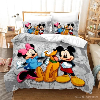 3D Iespiesti Disney Cartoon Mickey Minnie Mouse Suņu Sega sedz Set Queen, King Size Gultas Komplekts Pārklājs Mājas Tekstila Gultasveļa