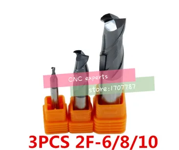 3PCS 2F-6.0/8.0/10.0 mm volframa karbīda tērauda griezējs CNC frēzēšanas griešanas cietība HRC50 karbīda frēze
