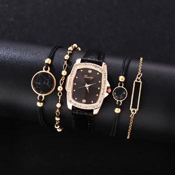 5GAB Jautrības Zīmola Luksusa Modes Aproce Skatīties Uzstādīt Sieviešu Ādas Joslā, Kvarca Rokas Pulksteņi Ladies Black Pulkstenis Reloj Mujer