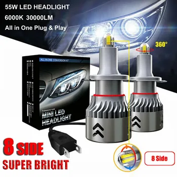 Auto Gaismas Lukturu Lampas Komplekts LED Priekšējie Lukturi Komplekts LED Priekšējie Lukturi Komplekts Pusēs 2X 55W 30000LM H7 Spilgti Balta 6000K