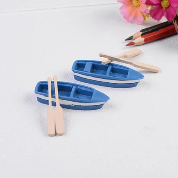 Cute Mini Laivu Modelis Rotaļlietas Bērniem Zilā Kuģa Bradāt Modeli, kas Koka Kids Izglītojošās Rotaļlietas 1 Komplekts(1gb Laivu Un 2gab Oar)