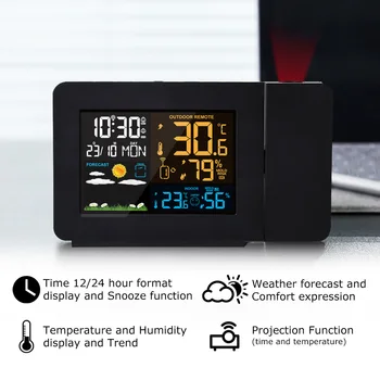 Digitālais Modinātājs Laika Stacija LED Temperatūras un Mitruma Laika Prognoze Atlikt Galda Pulkstenis Ar Laika Projekcijas