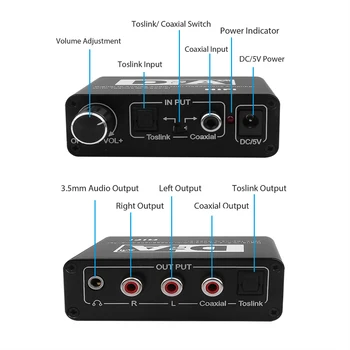 Digitālā Uz Analogo Audio Converter Adapteris Coxial, Lai Optical Toslink Un Optical Toslink, Lai Koaksiālie divvirzienu Slēdzis Melns