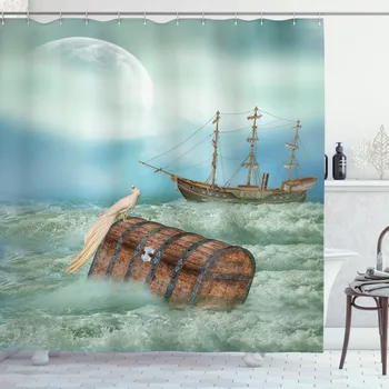Fantāzija Dušas Aizkaru Komplekts Antīko Vecā Stumbra Okeāna Viļņiem, Aizkaru Vannas istaba Dekori 12 Āķi, Dekoratīvas Pirts Piederumu