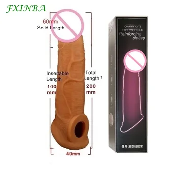 FXINBA 20cm Reāli Silikona Dzimumlocekļa Extender Piedurknēm Kavēšanās Ejakulācijas Atkārtoti Prezervatīvu Seksa Rotaļlietas Vīriešiem Gailis Piedurknēm