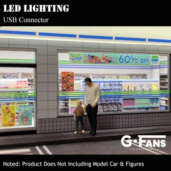 G-FANI Diorāma 1/64 Iepirkšanās Ģimenes Veikalu LED Apgaismojums ar Transportlīdzekli Stāvvietā Displeja Modelis Auto Kolekciju USB Savienotājs