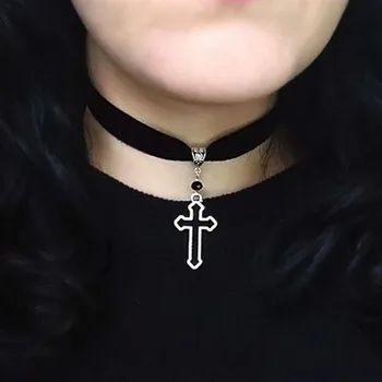 Gothic krusta sānslīdi kaklasaite melna samta ar dobu cross kulons sānslīdi kaklasaite plašu modes jaunums šarmu šarmu sievietēm dāvanu 2020 jauns draugs