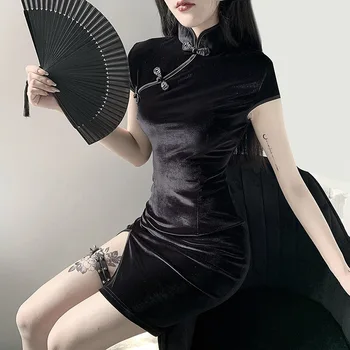 Gothic Sievietes Kleitu Cheongsam Ķīniešu Stilā Izdilis Mini Kleita Streetwear Sexy Vintage Harajuku Vasaras Sieviešu Apģērbu Slim 2021