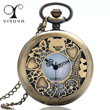 Gudrs Dobi Rilakkuma Parīzes Eifeļa Tornis Modelis Vinatge Kabatas pulkstenis ar Kaklarota Ķēdes Kvarca Kustība Reloj De Bolsillo