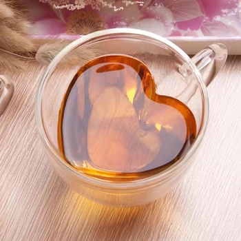 Gudrs Stikla Mazo Ziedu divslāņu Siltumizolācija Tējas Tase Siltuma Izturīgs Maza Teacup Sirds Formas Ūdens Rīkoties kafijas krūze