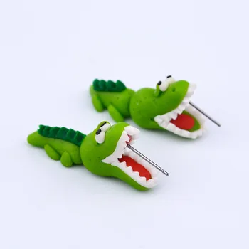 Gudrs Zaļš Krokodils Dzīvnieku Auskari 3D Auskars Kniedes Polimēra Māla Boucle D'oreille Femme Brincos Sieviešu Rotaslietas L0537