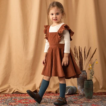 Hibobi Jauns Dizains Toddler Meitene Kleita Apaļu Kakla Garām Piedurknēm Top & Siksna Svārki Bērnu Apģērbu Komplekts