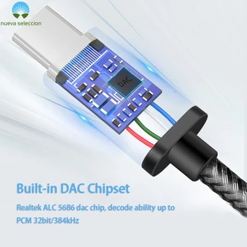 HIFI APK austiņu Pastiprinātāju, USB Type C līdz 3,5 mm Austiņu Ligzda audio adapteri 32 bitu 384kHz Digital Dekodētājs AUX Converter Android