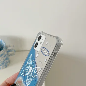 INS angļu alfabēta zils tauriņš Aplauzums spogulis tālrunis lietā Par iphone 11ProMax 12 mini X XR XSMax 6S 7 8 Plus SE modes vāciņu