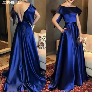 Jauno Off Pleca Vakara Kleitas 2022 Drēbes de Soriee Elegants Royal Blue Ilgi Satīna Oficiālu vakarkleita Balles Kleitu Abendkleider
