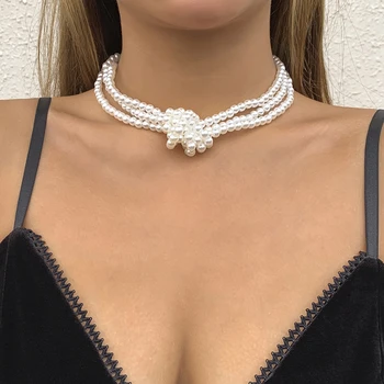 Jaunu Unikālu Dizainu, Simulētās Pērles sānslīdi kaklasaite Kaklarota Sievietēm Temperaments Elegants Rokām austi Fāzēm Ķēdes OT Aizdare Laso Rotaslietas