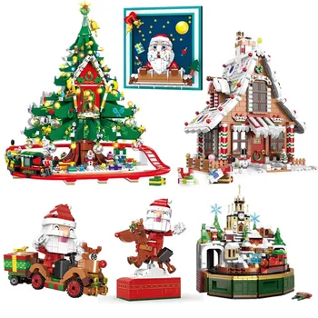 Jaunu Ziemassvētku Eglīte Briežu Piparkūkas Mājas Modelis Komplekti Celtniecības Ķieģeļi, Rotaļlietas Pilsētas Ziemas Ciems Vilcienu Santa Claus Elk Jauno Gadu