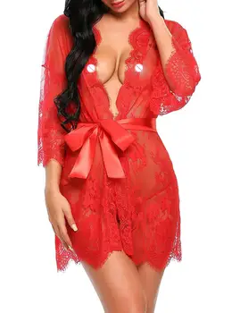 Karstā Pārdošanas Sievietes Sexy Apakšveļa, Caurspīdīga V-veida Kakla Naktsveļu Porno Mežģīnes Babydoll Erotiska Sleepwear Drēbes G-string Seksa Kostīms