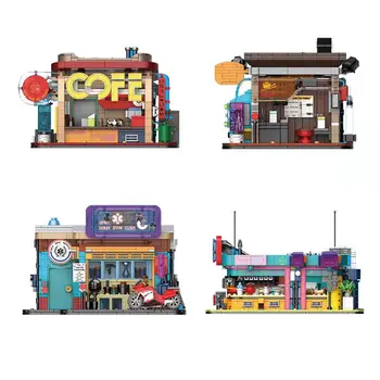 Kiberpanku Ielas Stūra Street View Jigsaw Puzzle Celtniecības Bloku Zēna Rotaļlieta Bērnu Rotaļlietu