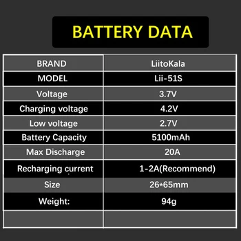 Lii-51S 26650 akumulatora enerģiju 20a, atkārtoti uzlādējams litija akumulators 3,7 v 5100ma lukturīti iekārtu, bateriju Jauda banka