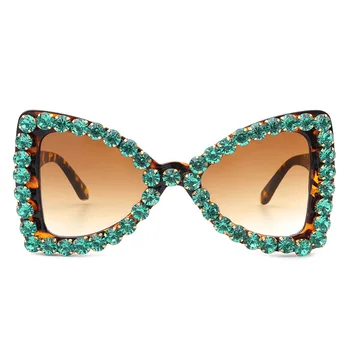 Luksusa Rhinestone Dekoru Tauriņš Bowknot Dizaina Saulesbrilles Sieviete Modes Krāsaina Trīsstūra Formas PC Slīpums Brilles