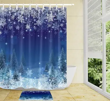 Nordic Style Ziemassvētku Sniegpārsliņu Koku Dušu Aizkariem, Vannas istabas Aizkaru Audumu Pelējumu pierādījumu Ūdensizturīgs Aizkaru Vai neslīdoša Durvis