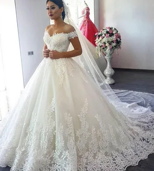 Plus Lieluma mežģīnes Greznība Bumbu Kleita Kāzu Kleitas 2022 drēbes de mariage Mid-East vestido de noiva Princese Līgavas Kleita