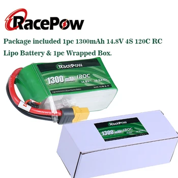 RacePow RC Lipo Akumulatoru 1300mAh 4S 14.8 V 120.C ar XT60 Plug 4 Šūnas MXP180 FPV Quadcopter Dūkoņa RC Auto Airplane 2 vienības