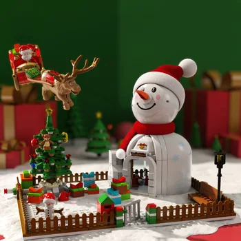 Radošā 573Pcs Ziemassvētku Dāvanu Sniegavīrs Mājas Modelis Celtniecības Bloki Ziemsvētki Koks Santa Claus Elk Ar Gaismas, Ķieģeļu Mazulis Pieaugušo Rotaļlietas