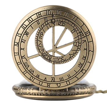 Retro Bronzas Dobi Ģeometrija Prāgas Astronomiskā Kompass Dizaina Kvarca Kabatas Pulkstenis, Kaklarota, Pulkstenis Fob Pulksteņi Zodiaka Kuloni
