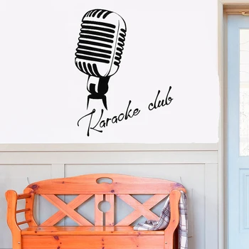 Retro Vinila Sienas Decal Mikrofons Karaoke Klubs Plakātu Logotipu Uzlīmes, Mājas Dekors Dzīvojamā Istaba Guļamistaba Vinila Art Sienas D362