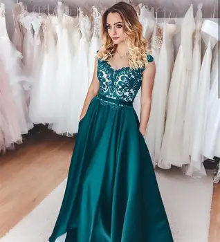 Sexy Smaragda Vakara Kleita Ir 2021. Ar Kabatas Mīļotā-Line Formālās kleitas Satīna Vienkāršs, Elegants Mežģīņu Appliques Graciozs