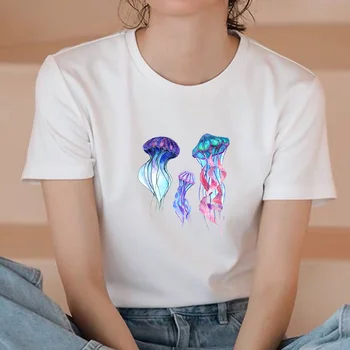 Sieviešu Grafiskais Medūzas Drukāšanas Modes 90s Gudrs Akvarelis Īsām Piedurknēm Dāmu Apģērbu, Topi, t-veida, Drukāšanas Sieviešu T T-Krekls