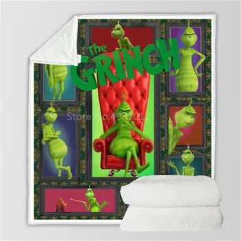 Zaļā Briesmonis Grinch Ziemassvētku 3D Iespiesti Sherpa Segu Segtu Ceļa Gultas piederumi Kontaktligzdas, Vilnas Segu Mest gultas Pārklājs