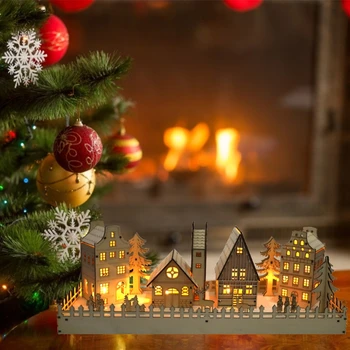 Ziemassvētku Koka Ciematu Māju Skatuves LED Izgaismotas Gaismas Ziemsvētki Koks Ziemeļbriežu DIY Tukšu Rotājumu Brīvdienu Desktop Dekori